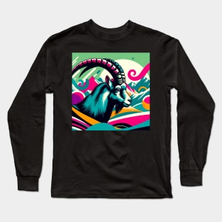 Mountain Majesty - Pop Art Alpine Ibex Long Sleeve T-Shirt